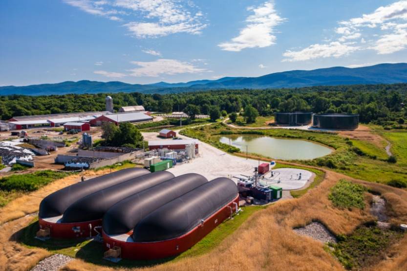 Vanguard Renewables détient six digesteurs anaérobies, qui combinent déchets alimentaires et fumier afin de produire du gaz naturel renouvelable et de l'engrais liquide. ©Vanguard Renewables